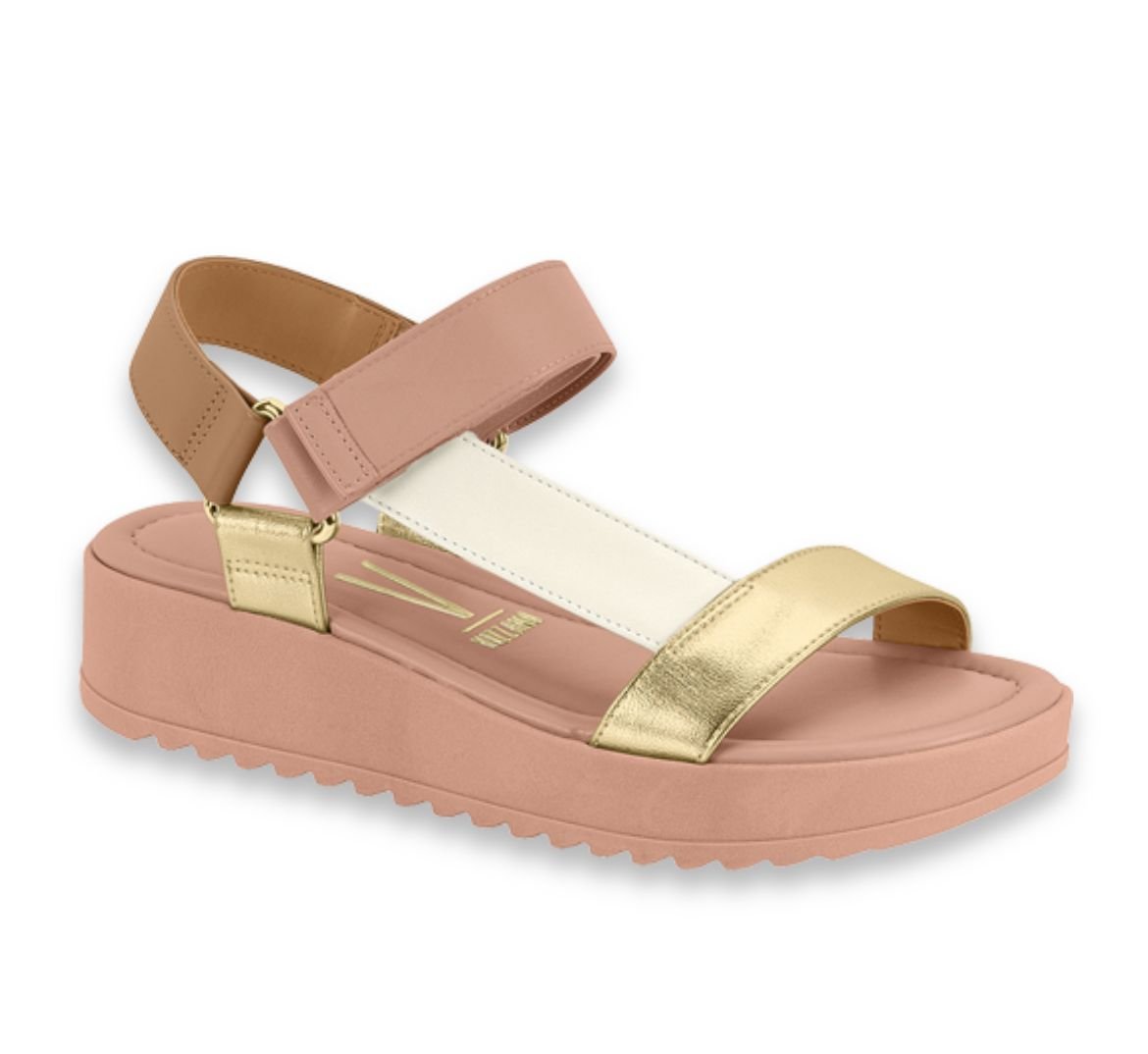 Sandalia Casual Con Velcro Vizzano Nude Y Dorado Coqueterias Zapatos