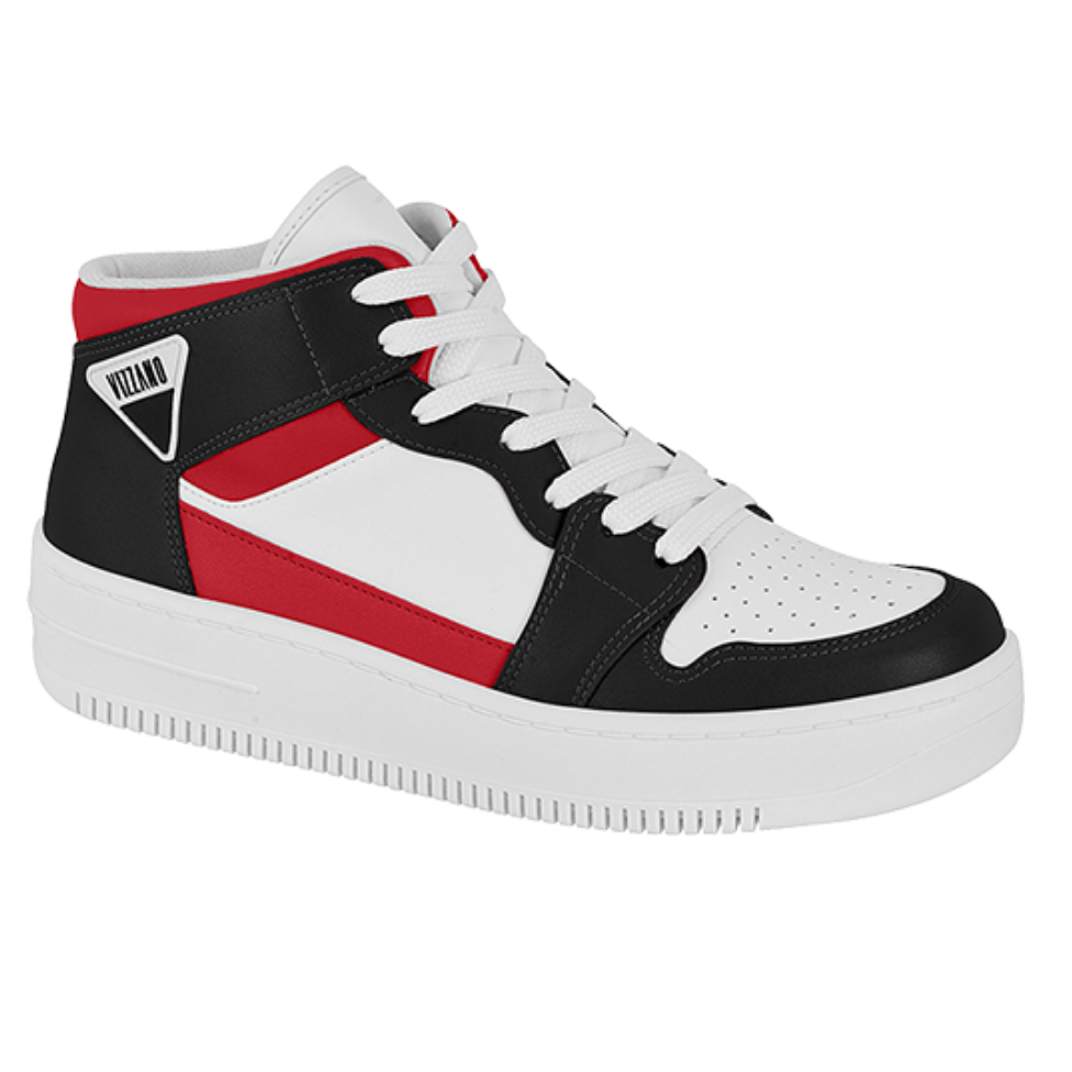 Zapatilla Botita Vizano Negro con Rojo Ecocuero Coqueterias Zapatos