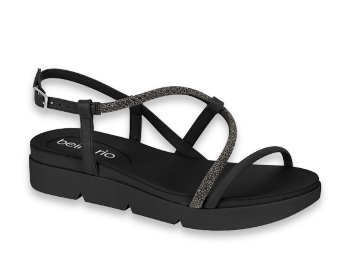 Sandalia de Mujer Verano Negro Beira Brillos Strass - Coqueterias Zapatos