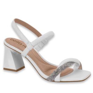 Sandalias de Mujer Taco Semi Triangulo con Strass Blanco - Imagen 1