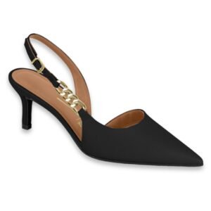 Stiletto de Mujer Semi Abierto con Cadenita Negro
